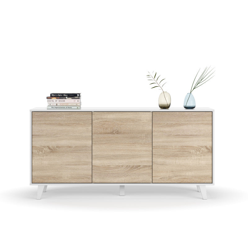 CADIX - Buffet scandinave 3 portes L154 cm - Blanc/chêne