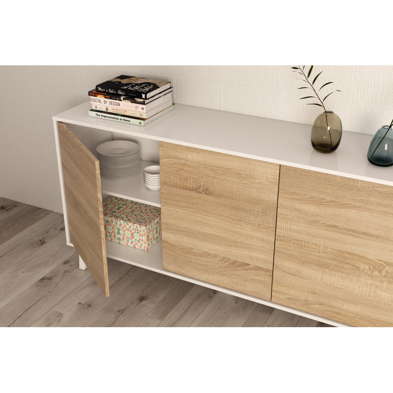 CADIX - Buffet scandinave 3 portes L154 cm - Blanc/chêne