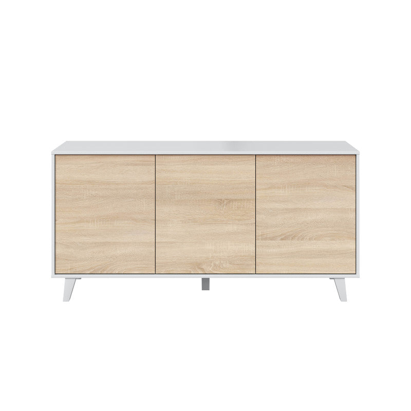 CADIX - Buffet scandinave 3 portes L154 cm - Blanc/chêne