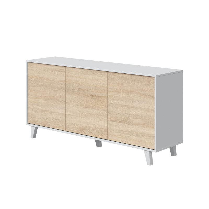 CADIX - Buffet scandinave 3 portes L154 cm - Blanc/chêne