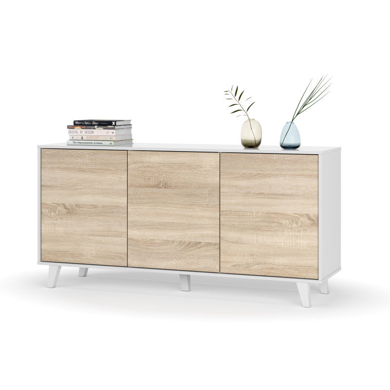 CADIX - Buffet scandinave 3 portes L154 cm - Blanc/chêne