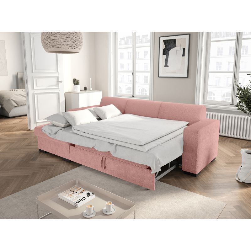 MARINA - Canapé d'angle convertible avec coffre en tissu bouclette - Rose