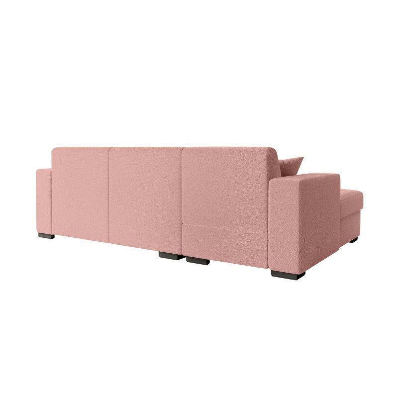 MARINA - Canapé d'angle convertible avec coffre en tissu bouclette - Rose