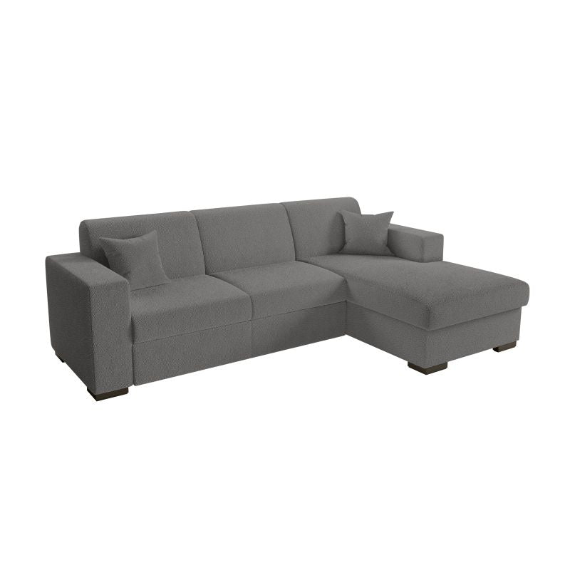 MARINA - Canapé d'angle convertible avec coffre en tissu bouclette - Gris