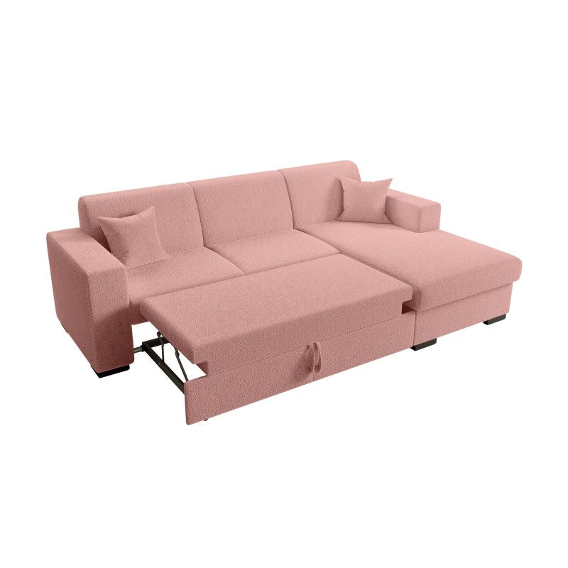 MARINA - Canapé d'angle convertible avec coffre en tissu bouclette - Rose