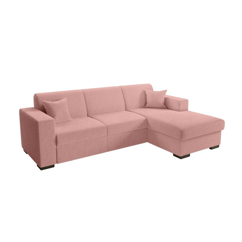 MARINA - Canapé d'angle convertible avec coffre en tissu bouclette - Rose