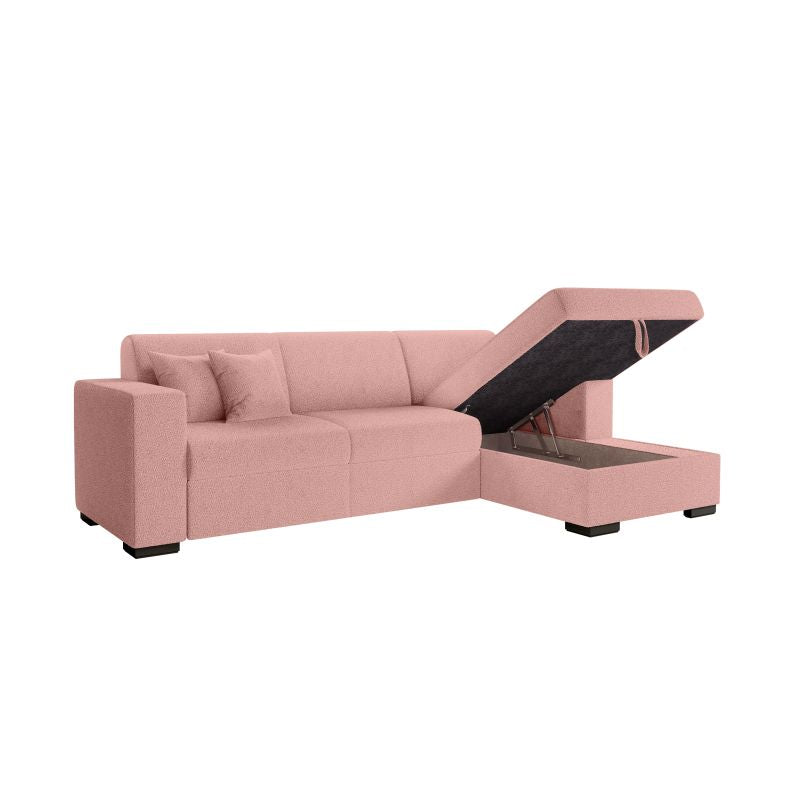 MARINA - Canapé d'angle convertible avec coffre en tissu bouclette - Rose