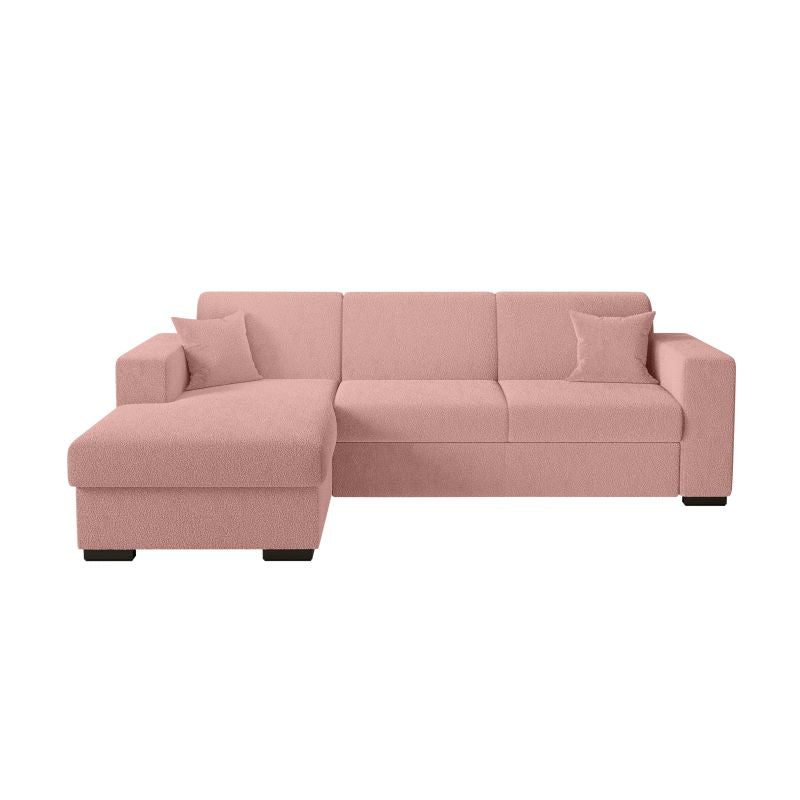 MARINA - Canapé d'angle convertible avec coffre en tissu bouclette - Rose