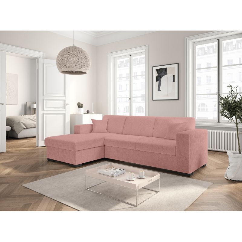 MARINA - Canapé d'angle convertible avec coffre en tissu bouclette - Rose