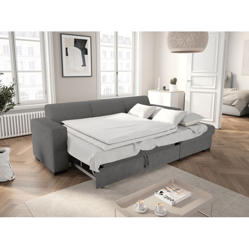 MARINA - Canapé d'angle convertible avec coffre en tissu bouclette - Gris