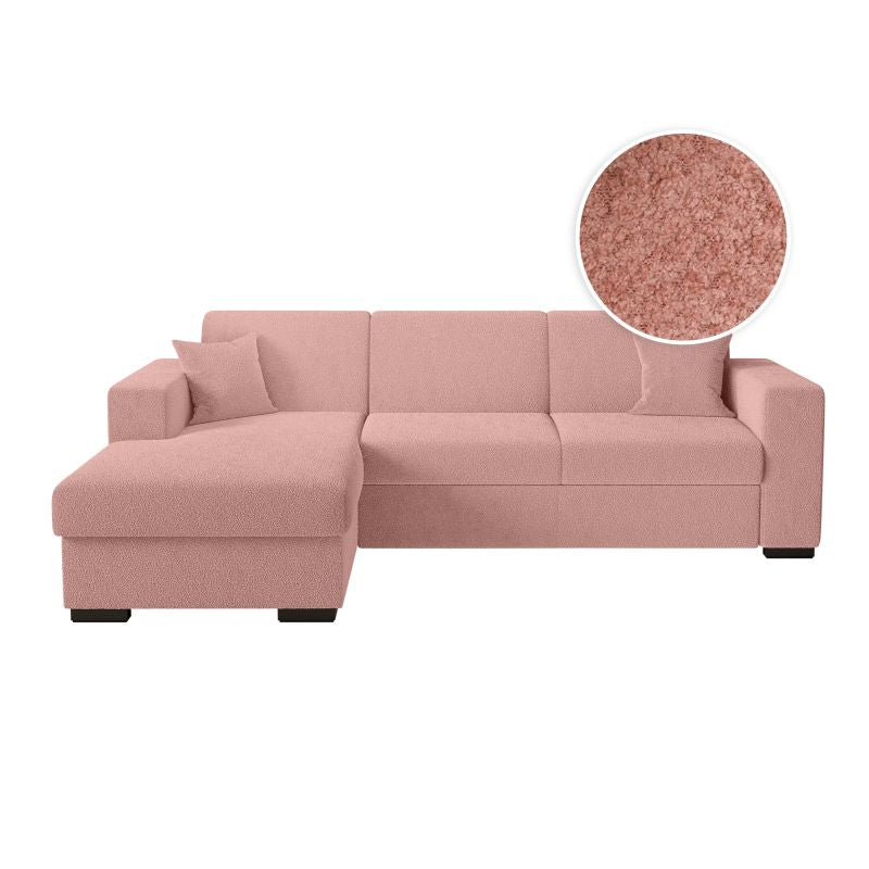 MARINA - Canapé d'angle convertible avec coffre en tissu bouclette - Rose