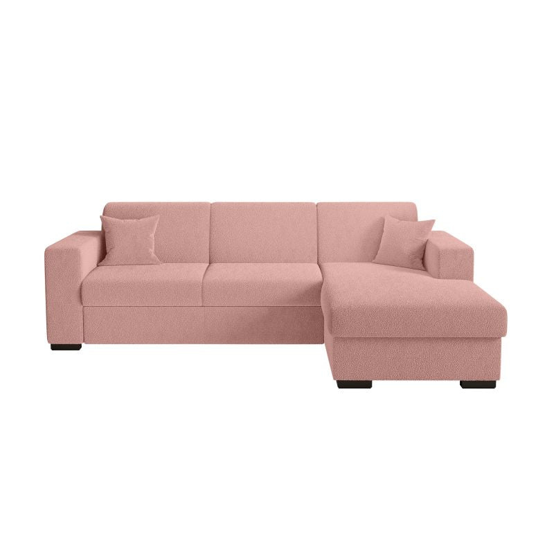 MARINA - Canapé d'angle convertible avec coffre en tissu bouclette - Rose