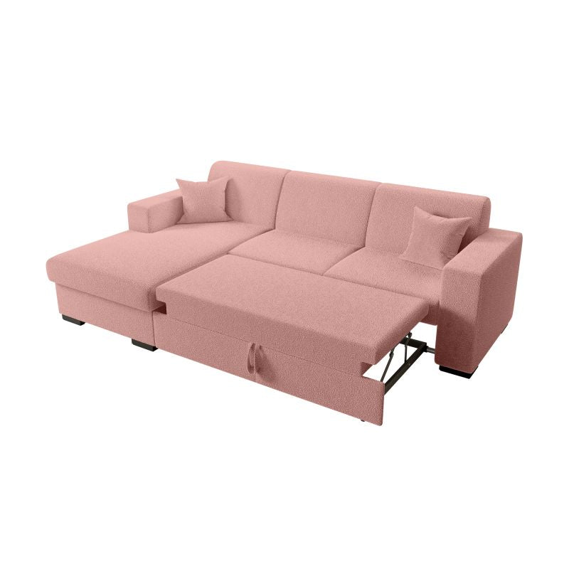 MARINA - Canapé d'angle convertible avec coffre en tissu bouclette - Rose