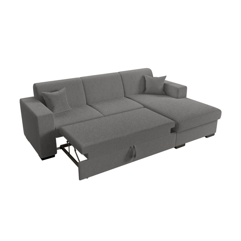 MARINA - Canapé d'angle convertible avec coffre en tissu bouclette - Gris