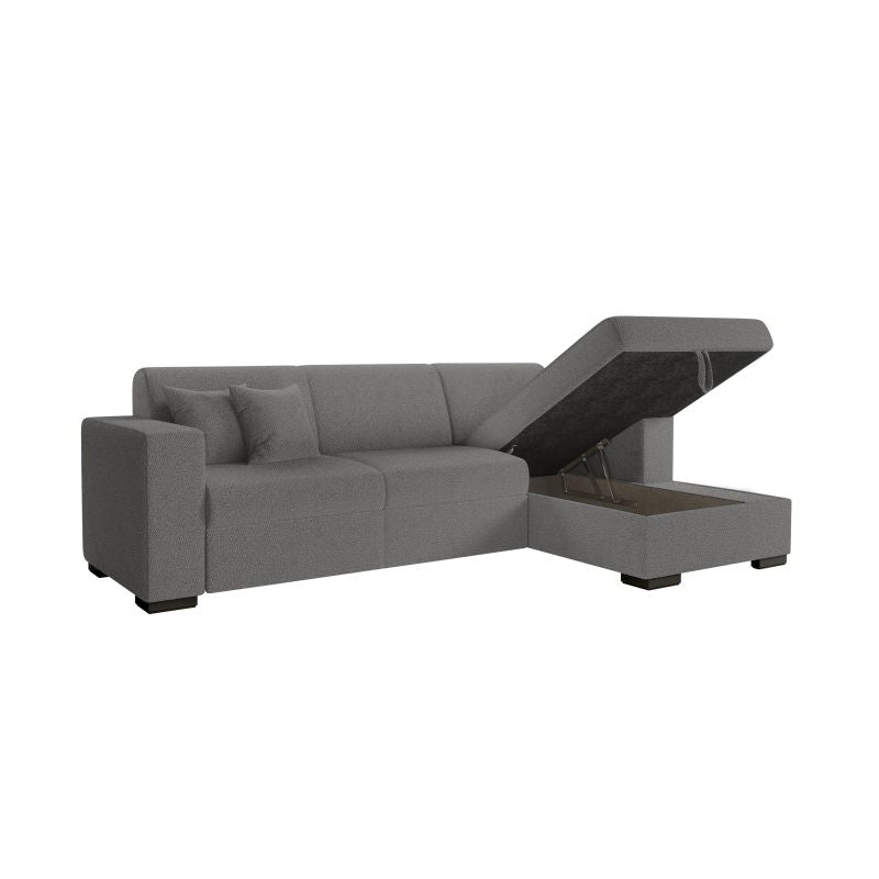 MARINA - Canapé d'angle convertible avec coffre en tissu bouclette - Gris