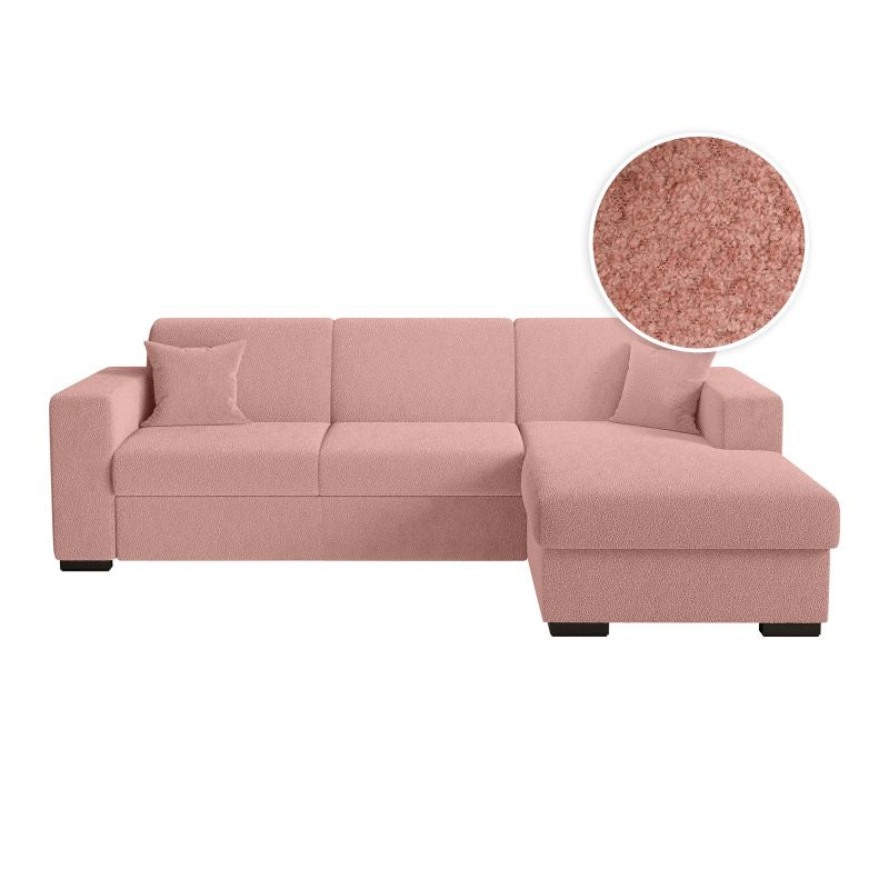 MARINA - Canapé d'angle convertible avec coffre en tissu bouclette - Rose