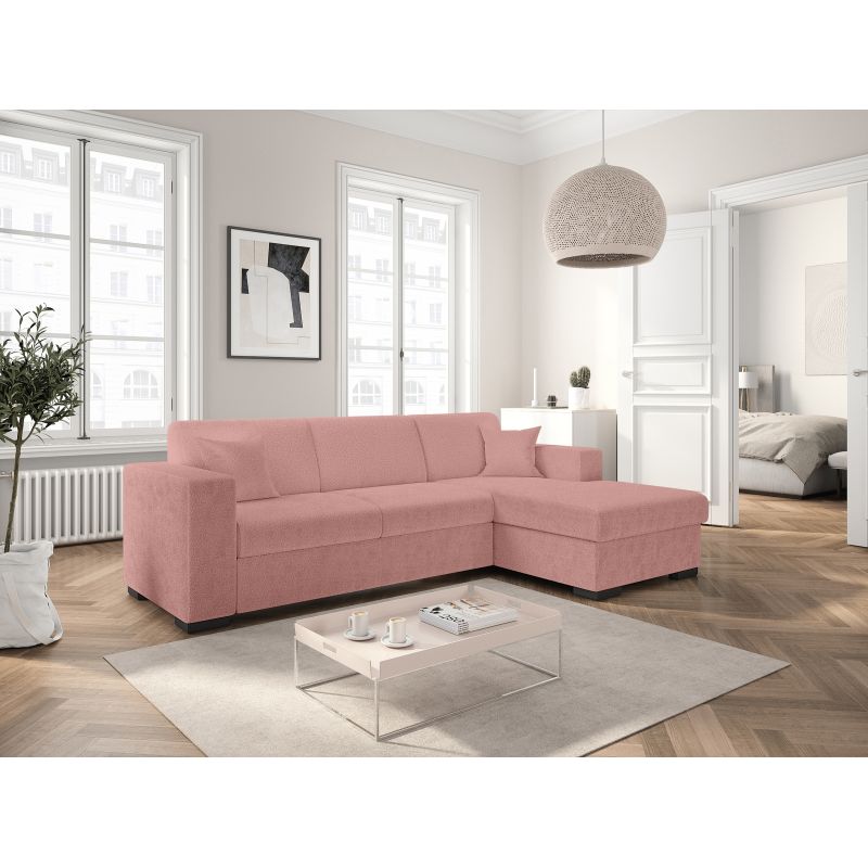 MARINA - Canapé d'angle convertible avec coffre en tissu bouclette - Rose