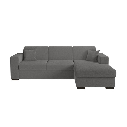 MARINA - Canapé d'angle convertible avec coffre en tissu bouclette - Gris