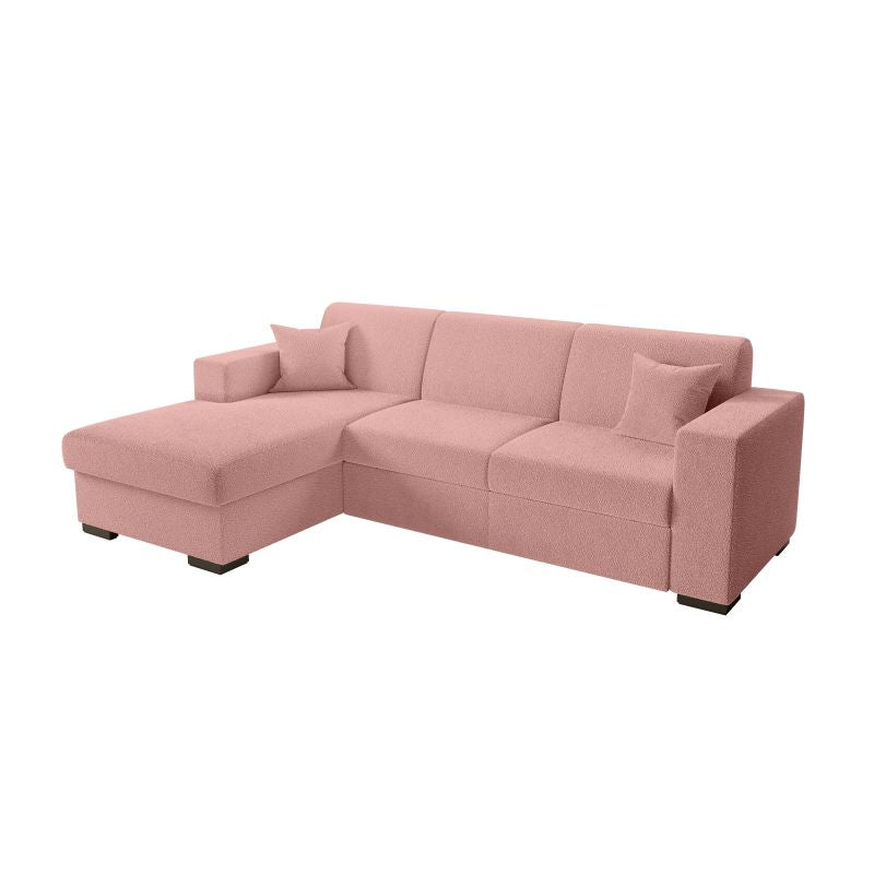 MARINA - Canapé d'angle convertible avec coffre en tissu bouclette - Rose