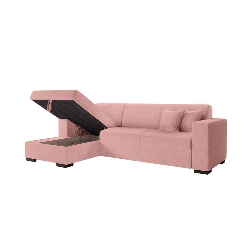 MARINA - Canapé d'angle convertible avec coffre en tissu bouclette - Rose