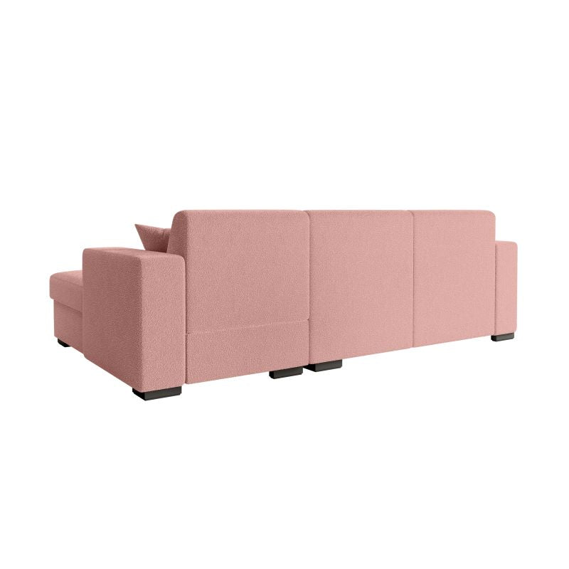 MARINA - Canapé d'angle convertible avec coffre en tissu bouclette - Rose