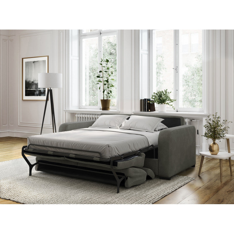 CAROLE - Canapé convertible système couchage express 3 places en tissu - Gris foncé