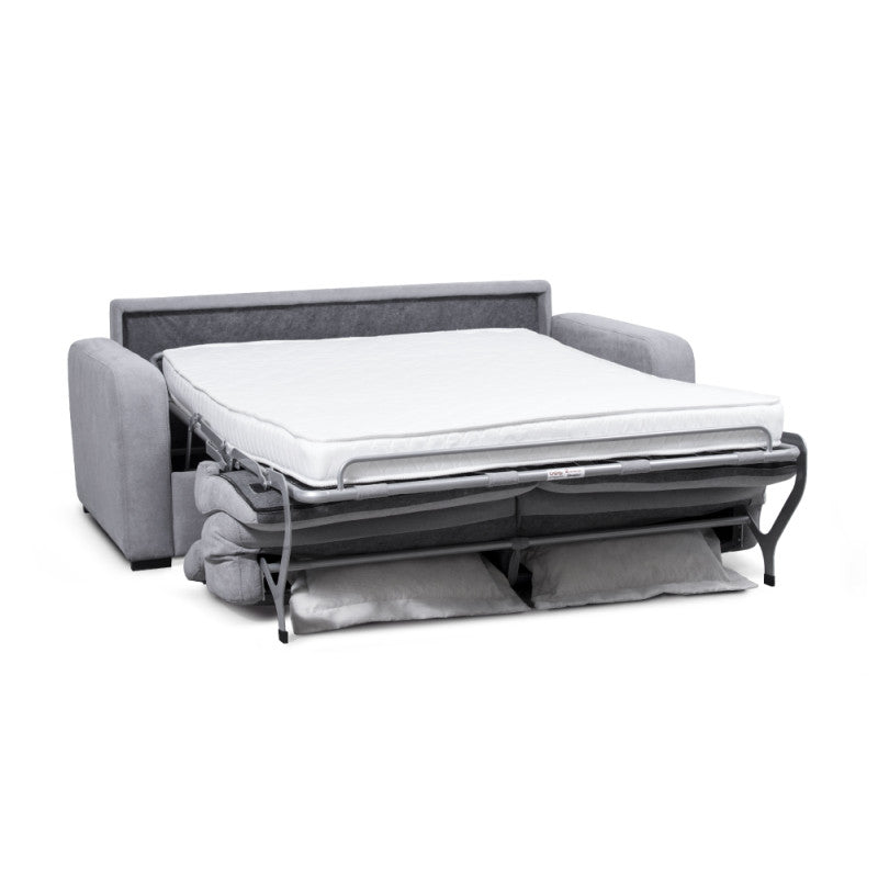 CAROLE - Canapé convertible système couchage express 3 places en tissu - Gris clair