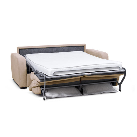 CAROLE - Canapé convertible système couchage express 3 places en tissu - Beige