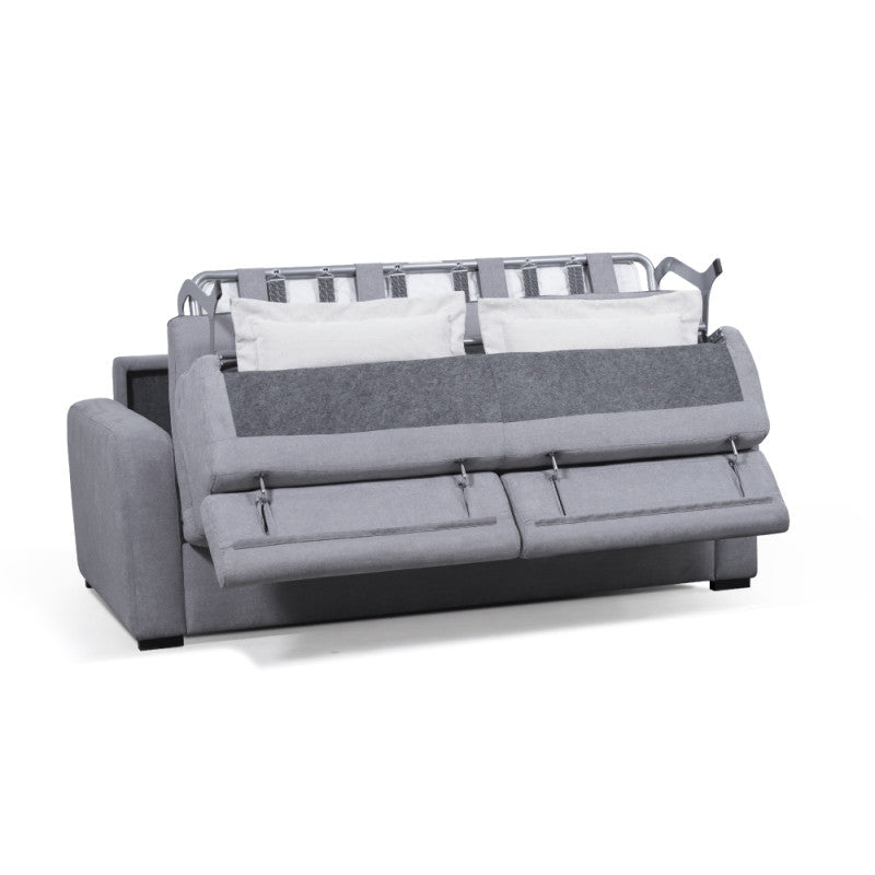 CAROLE - Canapé convertible système couchage express 3 places en tissu - Gris clair