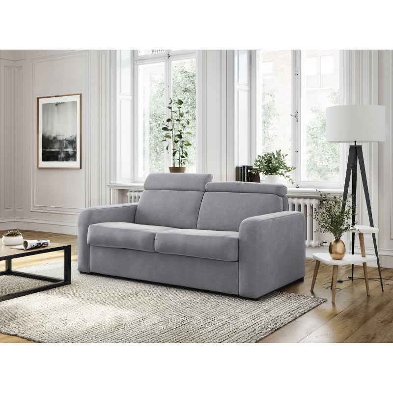 CAROLE - Canapé convertible système couchage express 3 places en tissu - Gris clair