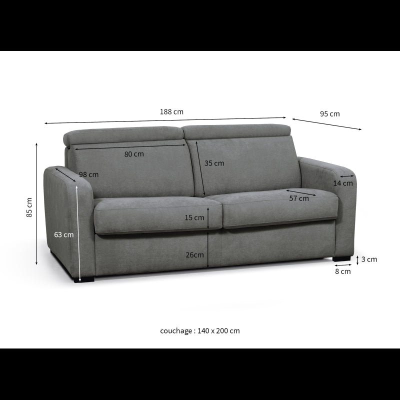 CAROLE - Canapé convertible système couchage express 3 places en tissu - Gris foncé