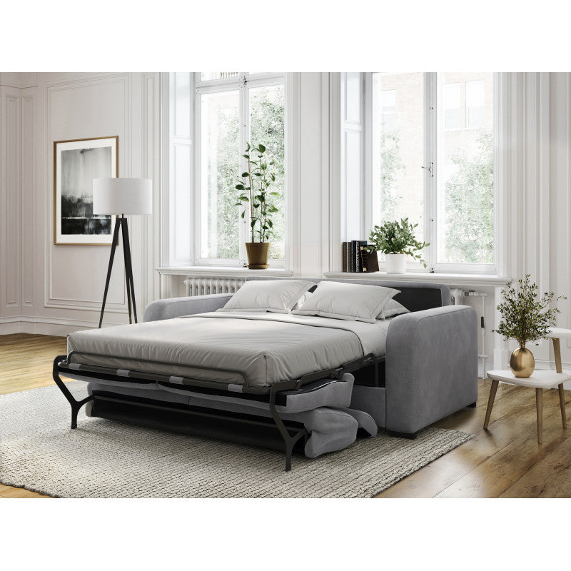 CAROLE - Canapé convertible système couchage express 3 places en tissu - Gris clair