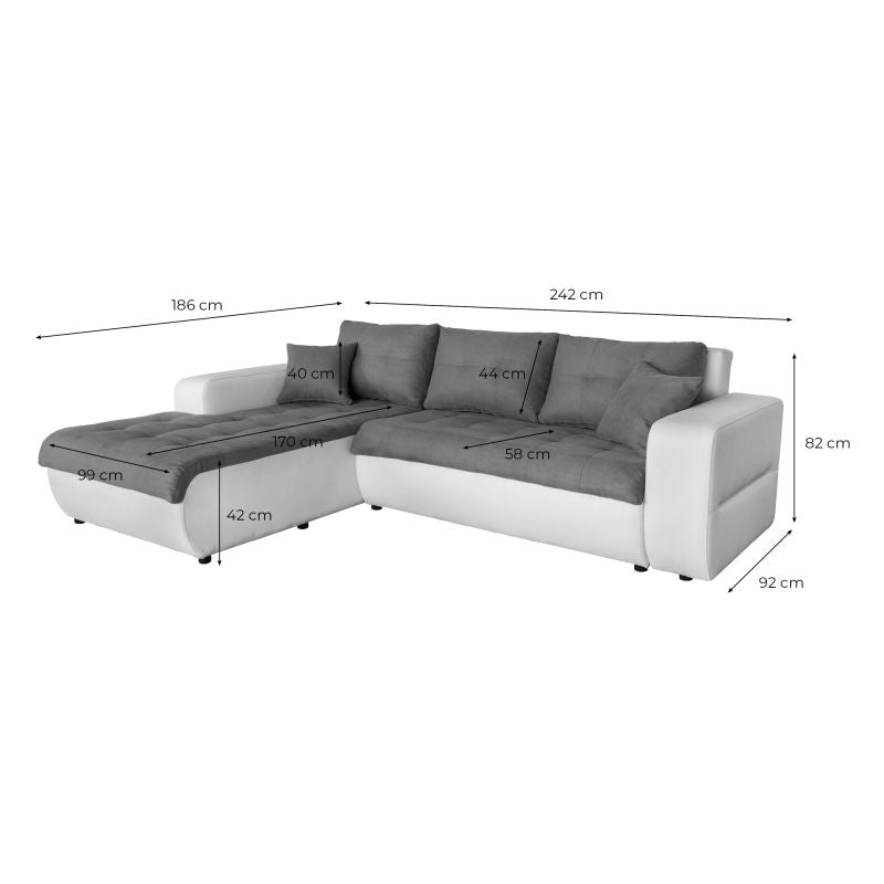 SELENE - Canapé d'angle convertible 4 places en simili et microfibre - Gris/blanc - Angle droit (vue de face)