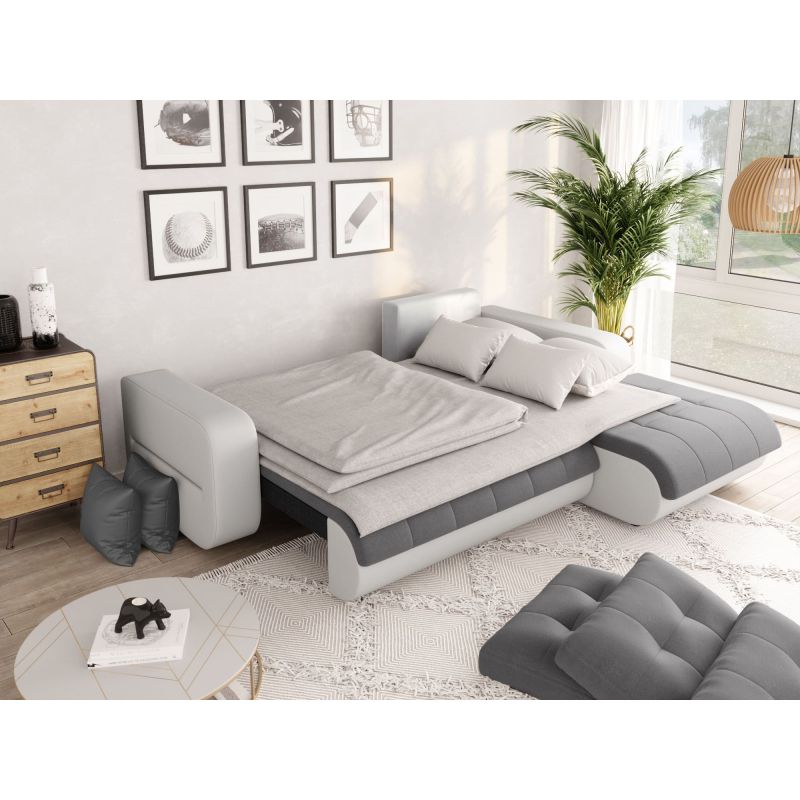 SELENE - Canapé d'angle convertible 4 places en simili et microfibre - Gris/blanc - Angle droit (vue de face)