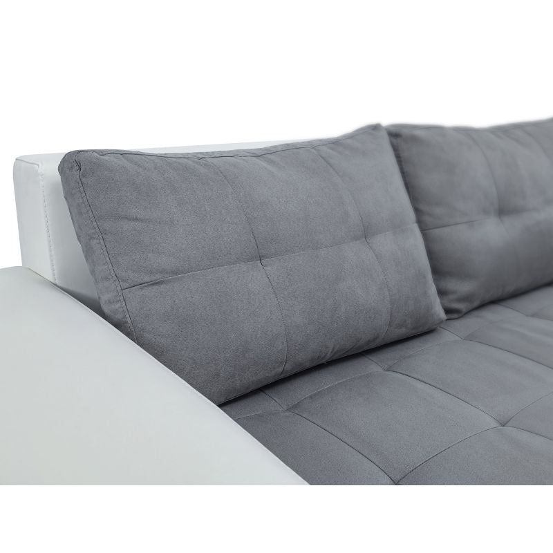 SELENE - Canapé d'angle convertible 4 places en simili et microfibre - Gris/blanc - Angle droit (vue de face)