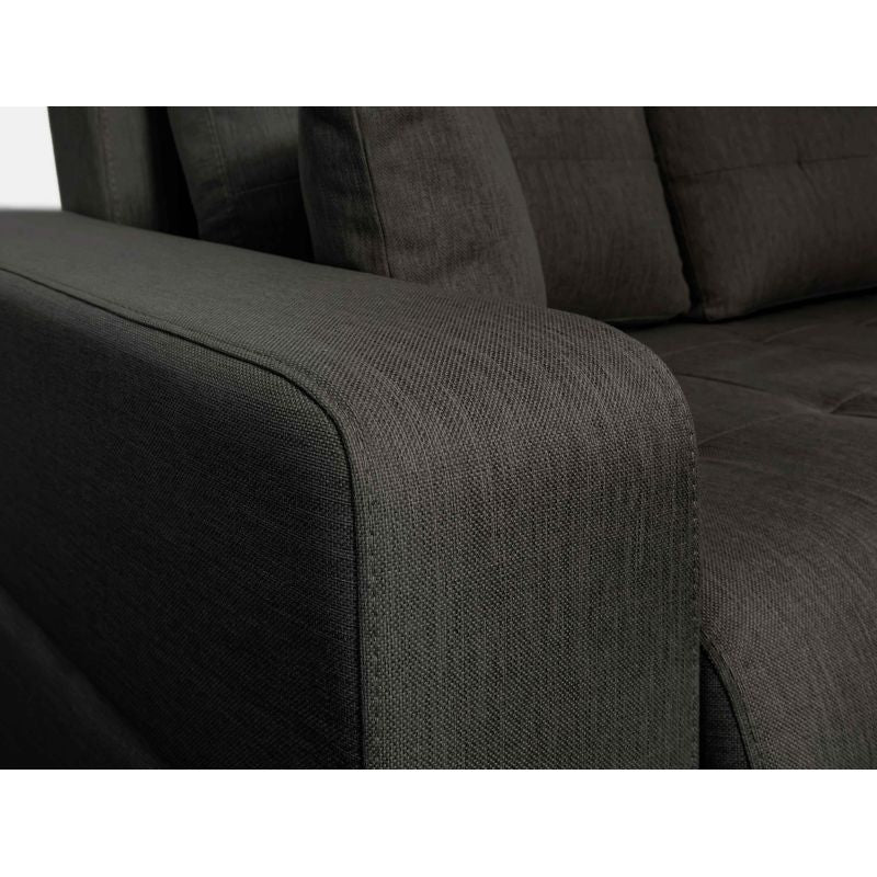 SELENE - Canapé d'angle convertible 4 places en tissu - Gris foncé - Angle droit (vue de face)