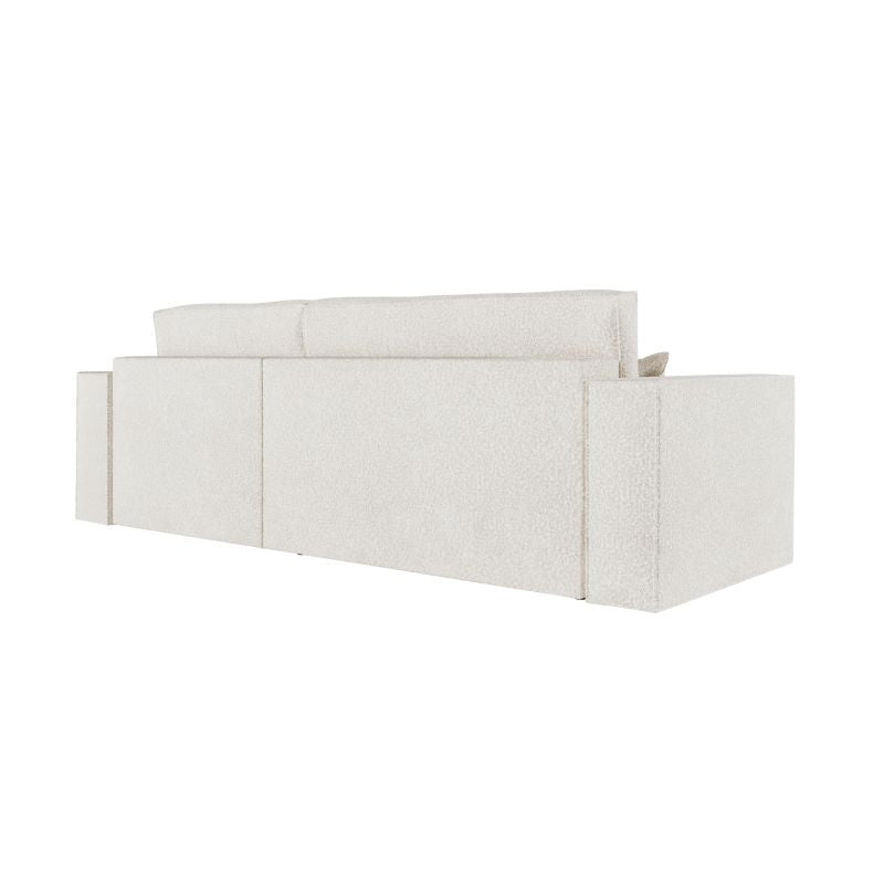 ZENTARA - Canapé d'angle convertible réversible avec coffre en tissu bouclette - Blanc