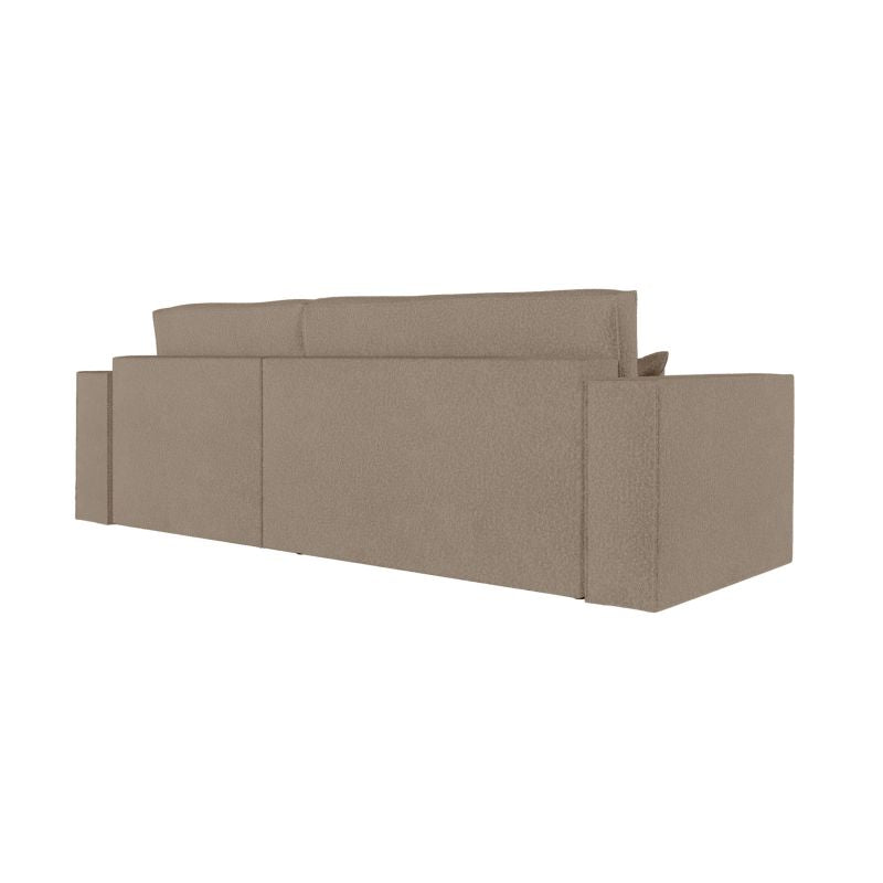 ZENTARA - Canapé d'angle convertible réversible avec coffre en tissu bouclette - Taupe