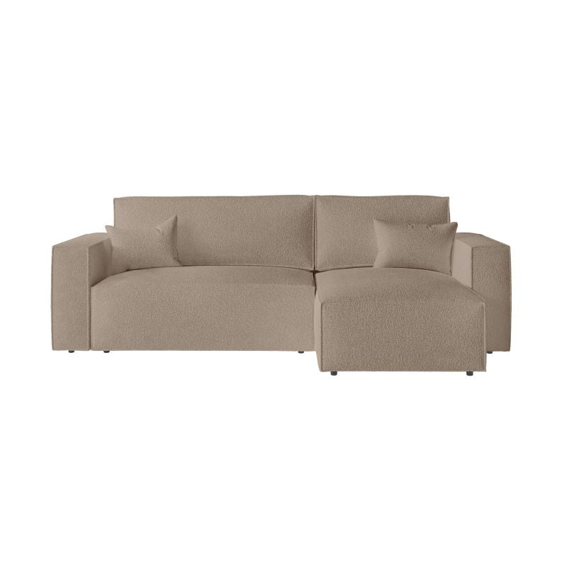 ZENTARA - Canapé d'angle convertible réversible avec coffre en tissu bouclette - Taupe