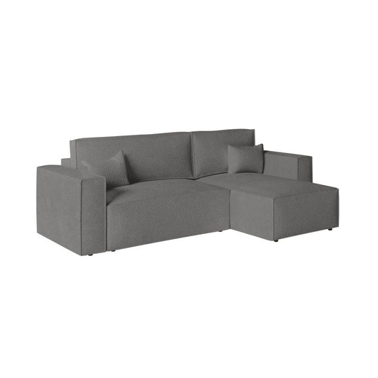 ZENTARA - Canapé d'angle convertible réversible avec coffre en tissu bouclette - Gris