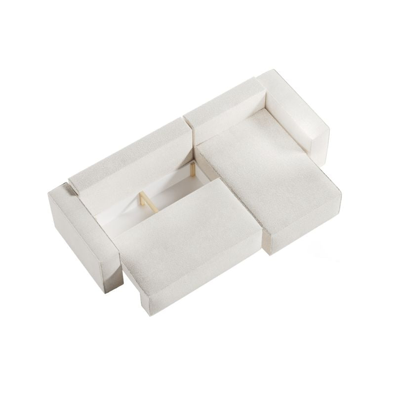 ZENTARA - Canapé d'angle convertible réversible avec coffre en tissu bouclette - Blanc