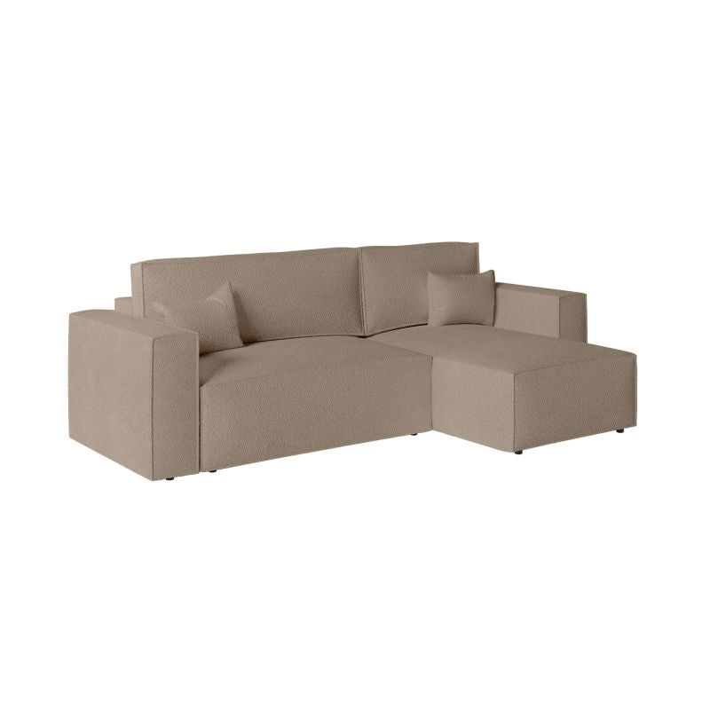 ZENTARA - Canapé d'angle convertible réversible avec coffre en tissu bouclette - Taupe