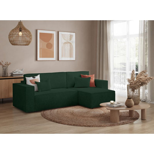 ZENTARA - Canapé d'angle convertible réversible avec coffre en tissu bouclette - Vert