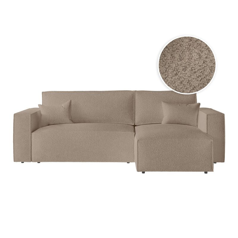 ZENTARA - Canapé d'angle convertible réversible avec coffre en tissu bouclette - Taupe