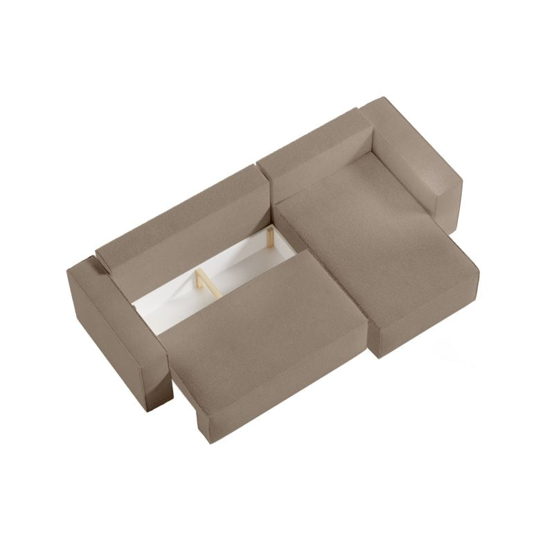 ZENTARA - Canapé d'angle convertible réversible avec coffre en tissu bouclette - Taupe