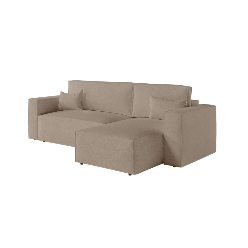 ZENTARA - Canapé d'angle convertible réversible avec coffre en tissu bouclette - Taupe