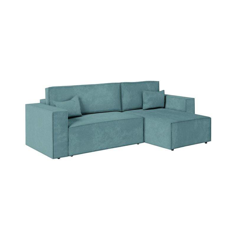 ZENTARA - Canapé d'angle convertible réversible avec coffre en velours côtelé - Bleu clair