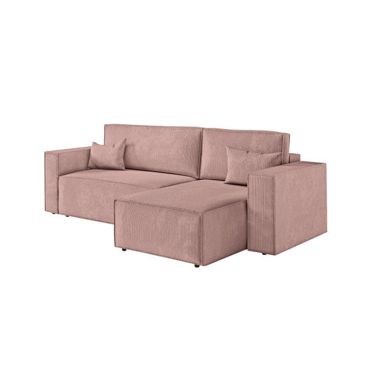 ZENTARA - Canapé d'angle convertible réversible avec coffre en velours côtelé - Vieux rose