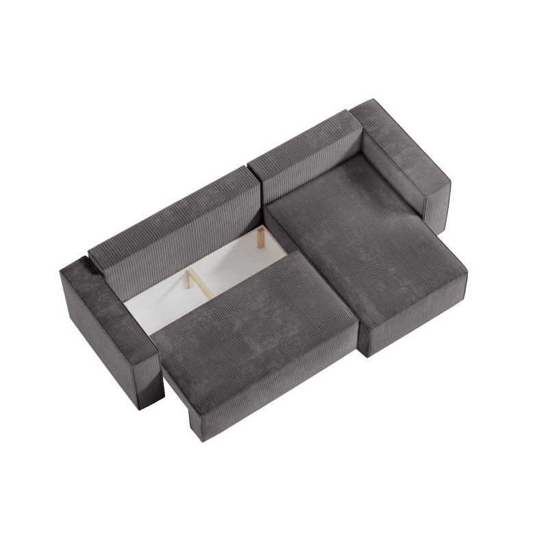 ZENTARA - Canapé d'angle convertible réversible avec coffre en velours côtelé - Gris foncé