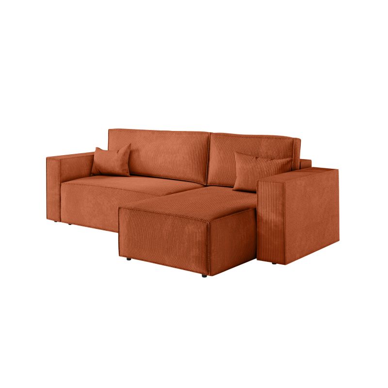 ZENTARA - Canapé d'angle convertible réversible avec coffre en velours côtelé - Terracotta